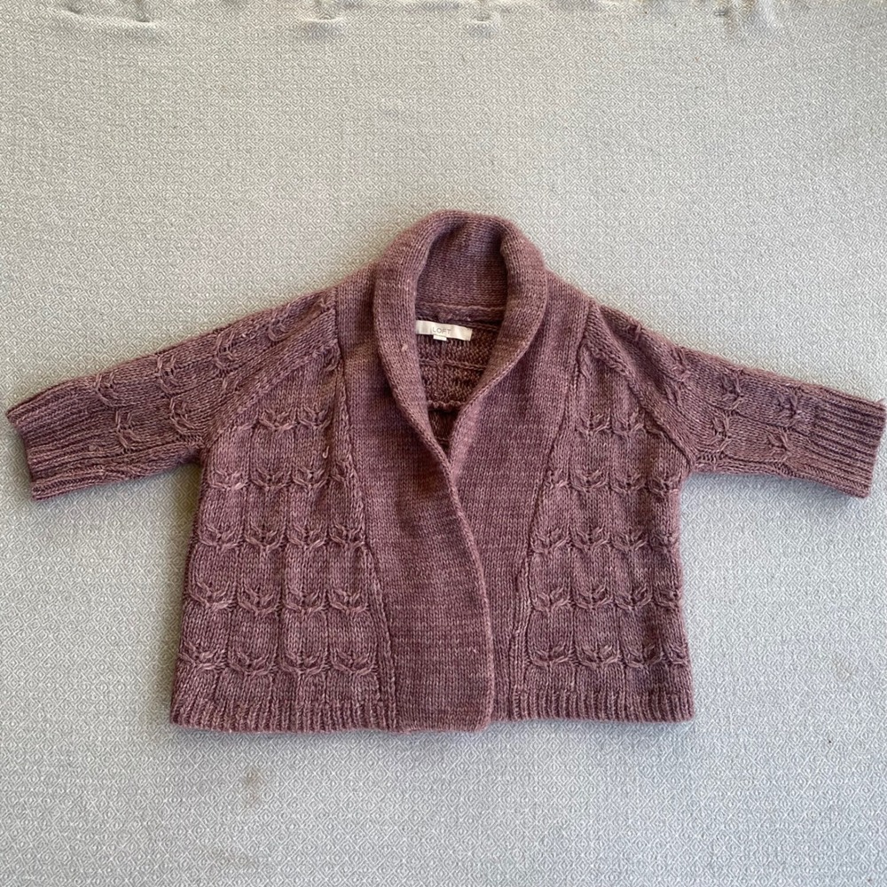 LOFT Cardigan Women‎ Small Pink Open Front Shawl Collar Short Sleeve Chunky Knit